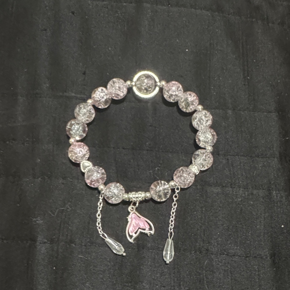 Pink Crystal Beaded Charm Bracelet